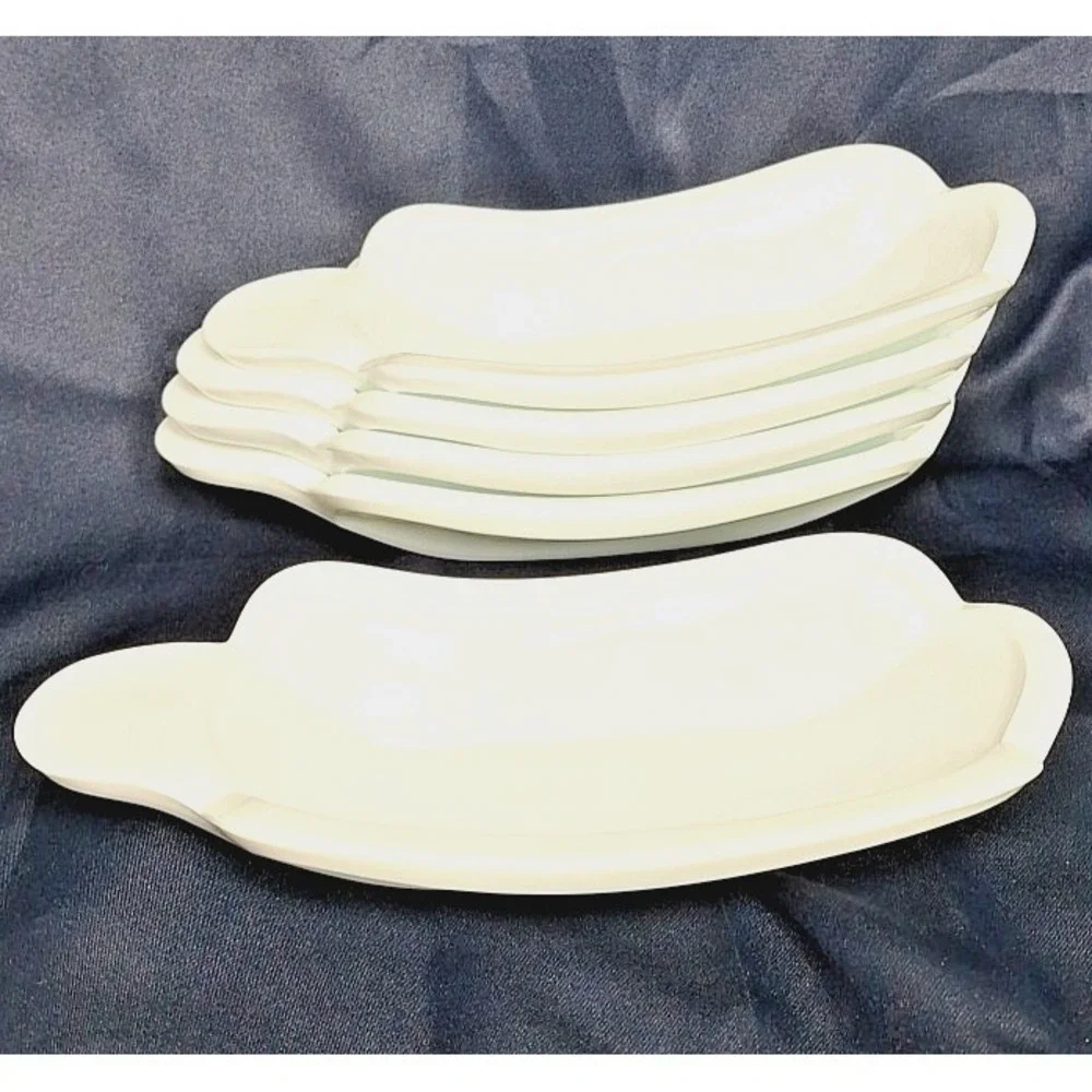 5 Indiana Glass Milk Glass Banana Split Hot Dog‎ Boat set of 5 Vintage